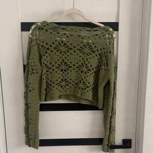 Olive Green Crochet Sweater